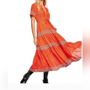 Free People Floral Orange Maxi Dress